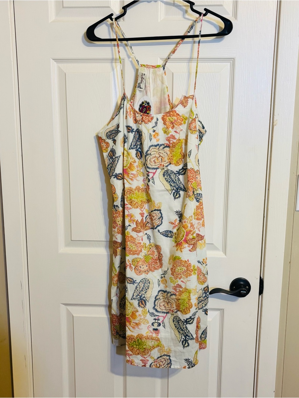 Magazine Floral Print Midi SunDress in Cream with Yellow Pink Blue Medium